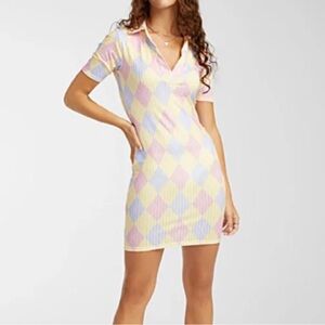New Girl Order Pink Argyle Collar Dress